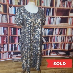 LuLaRoe Metallic Gold and Black Midi Dress